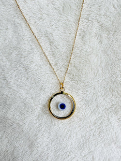 Erin Necklace (Clear Dark Blue Evil Eye on 18” Cable Chain)