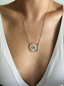 Liana Necklace (Clear Teal Evil Eye on 18” Cable Chain)