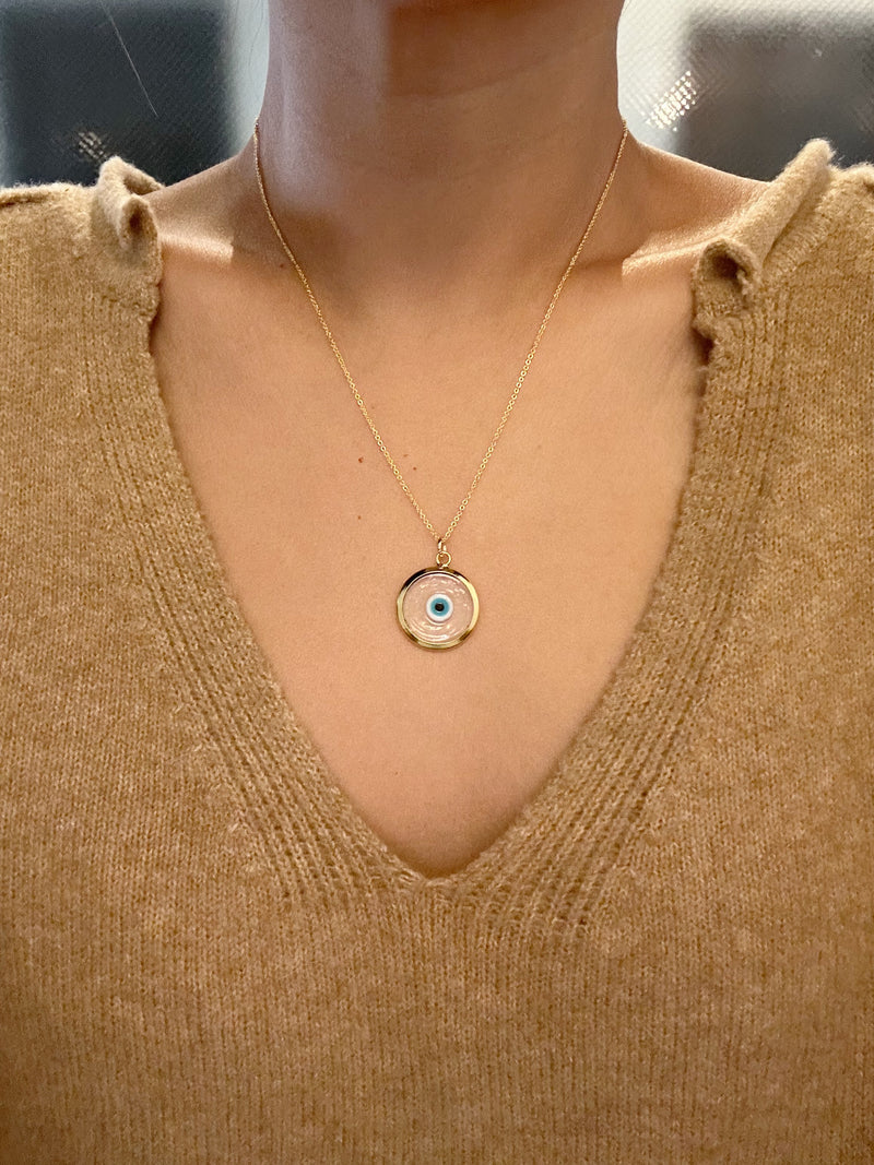 Ella Necklace (Clear Baby Blue Evil Eye on 18” Cable Chain)