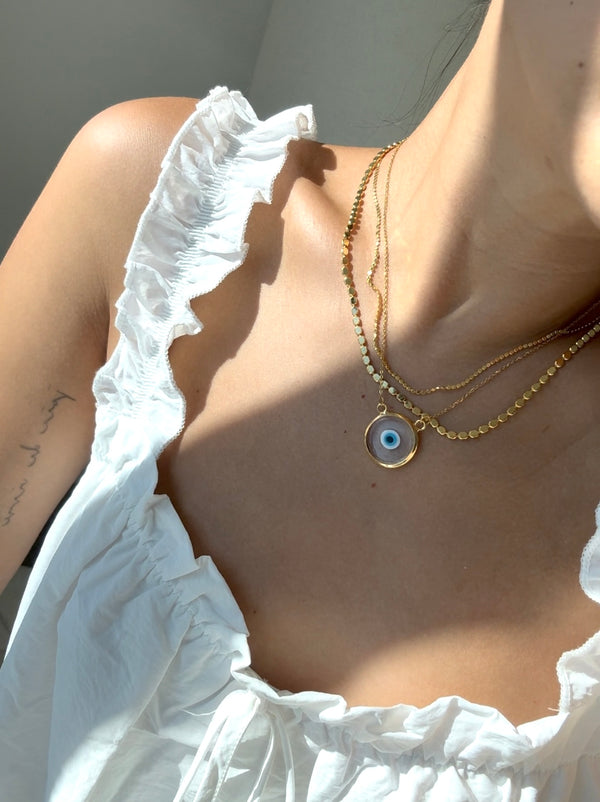Ella Necklace (Clear Baby Blue Evil Eye on 18” Cable Chain)