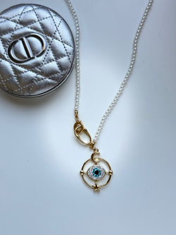 Evil Eye Compass Pearl Necklace