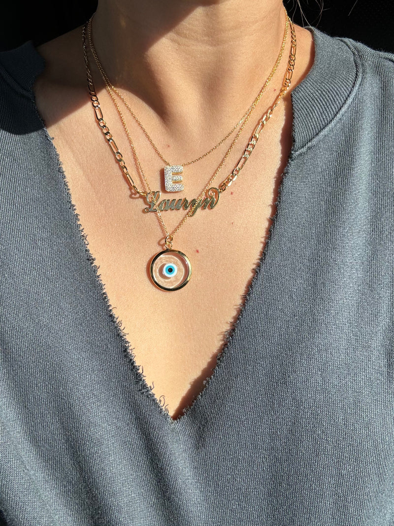 Ella Necklace (Clear Baby Blue Evil Eye on 18” Cable Chain)