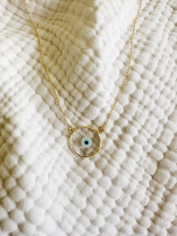 Ella Necklace (Clear Baby Blue Evil Eye on 18” Cable Chain)