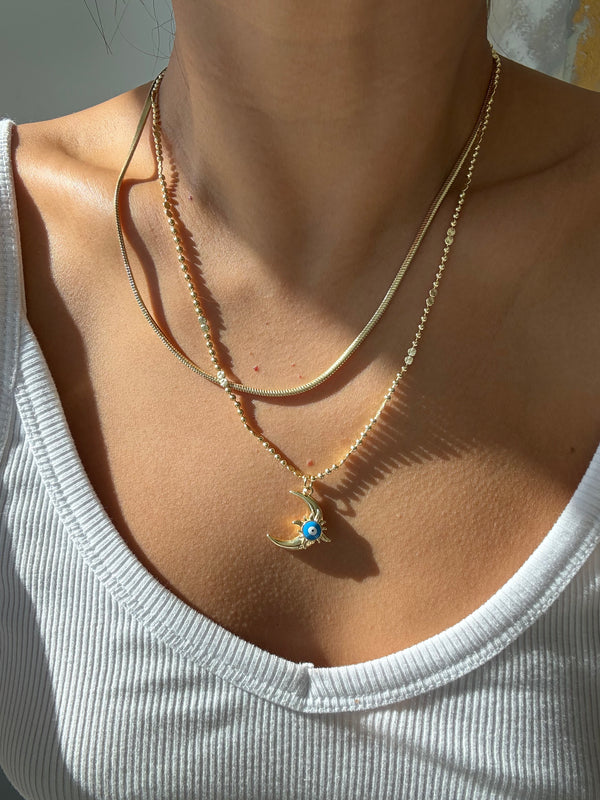 Evil Eye Crescent Necklace