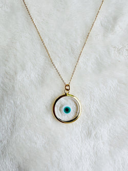 Liana Necklace (Clear Teal Evil Eye on 18” Cable Chain)