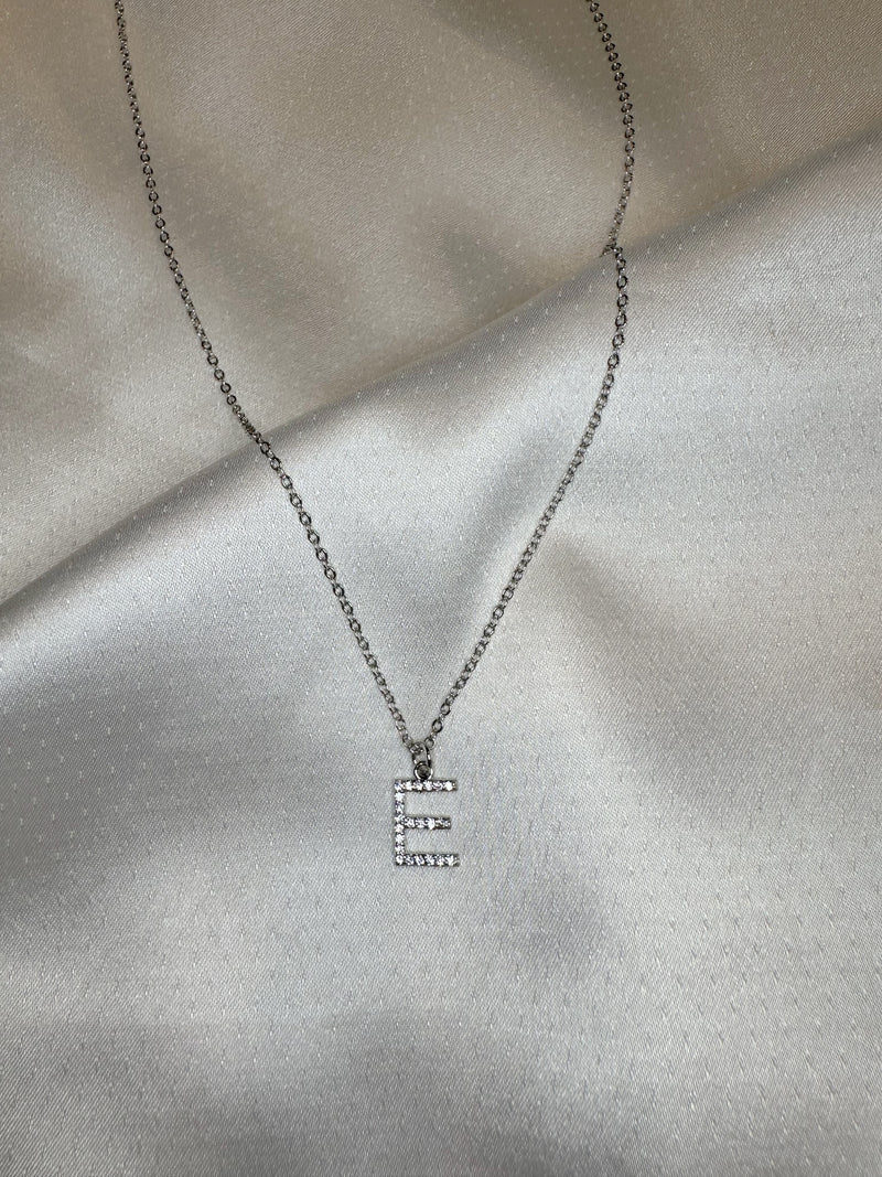 Silver Initial Necklace (Minimal Pavé)