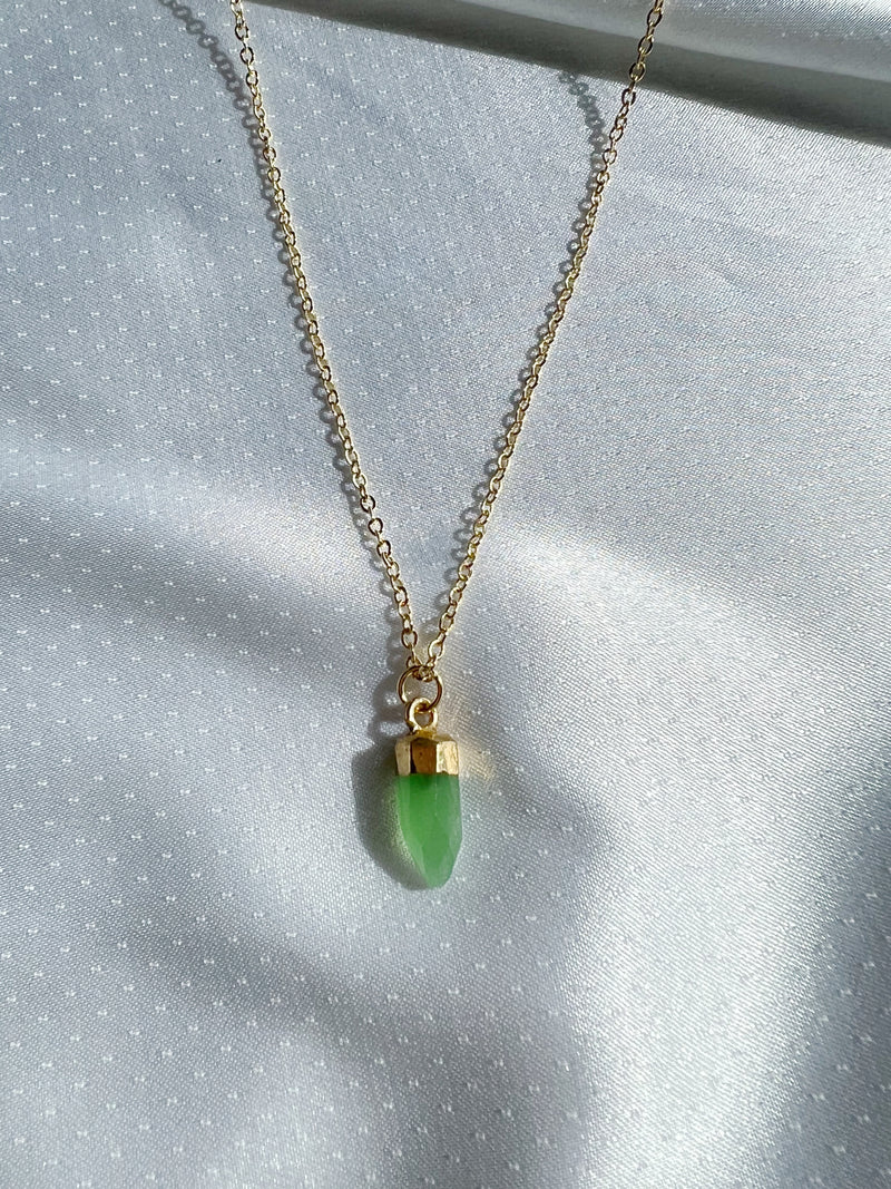 24k Yellow Gold Genuine Green Jade Bead With Leaf Pendant Necklace –  Baikalla