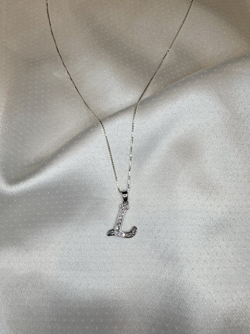 Silver Initial Necklace (Pavé Cursive)